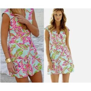 Lilly Pulitzer Briella In The Vias Fit & Flare Posh Ponte Pink Turquoise Dress M